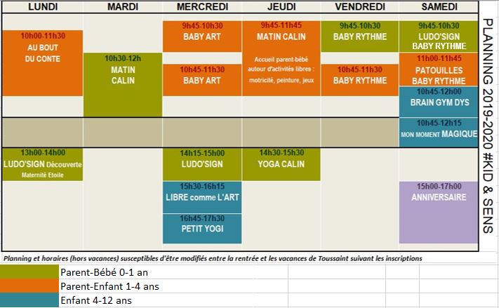 Activités parent-bébé et enfants à Aix en Provence : planning-2019-2020