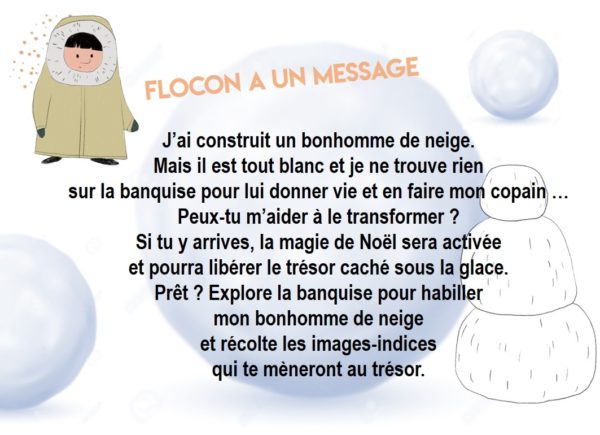 Message initial pour la chasse au trésor pour enfant sur le thème de Noël